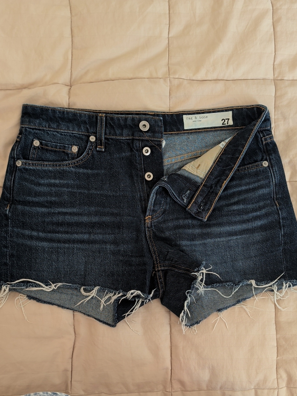rag & bone Indigo Frayed Hem Denim Jean Shorts